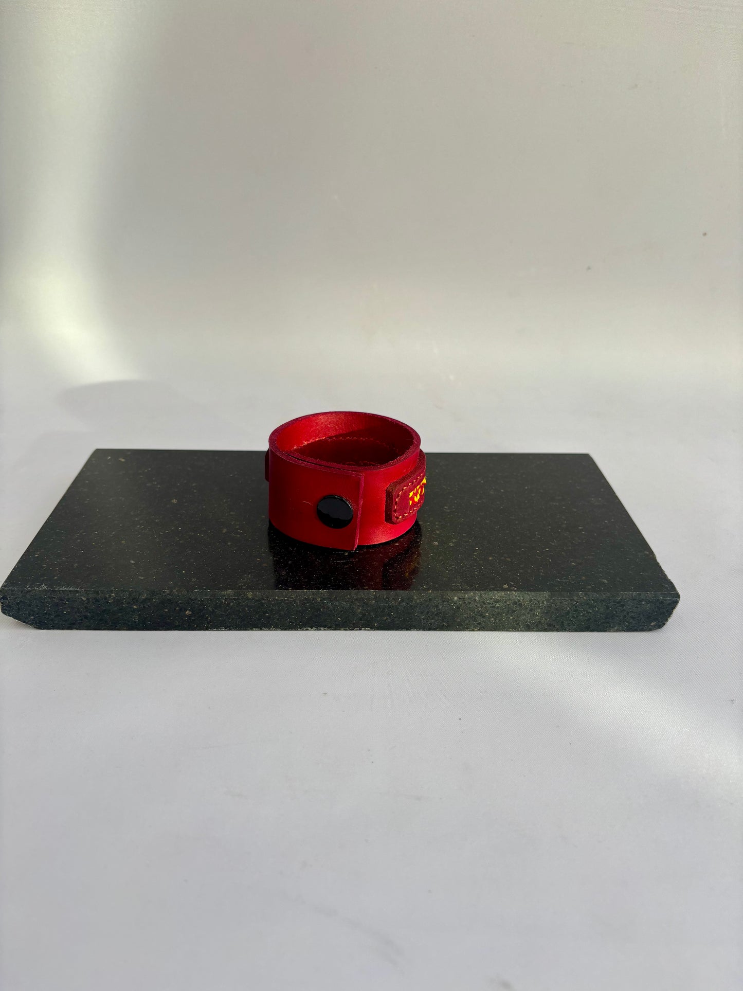 Red leather and inlaid Hand Pulled Glass Cuff