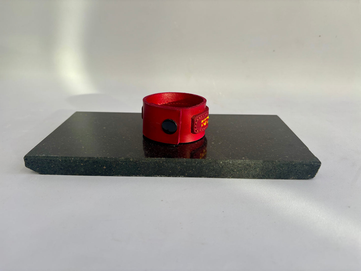 Red leather and inlaid Hand Pulled Glass Cuff