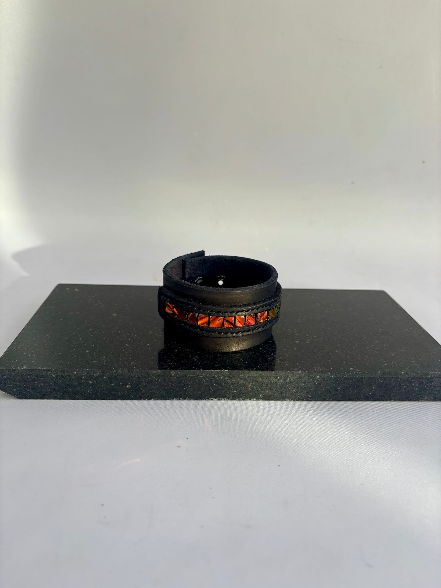 Leather Dichroic Glass Leather Cuff Braclet