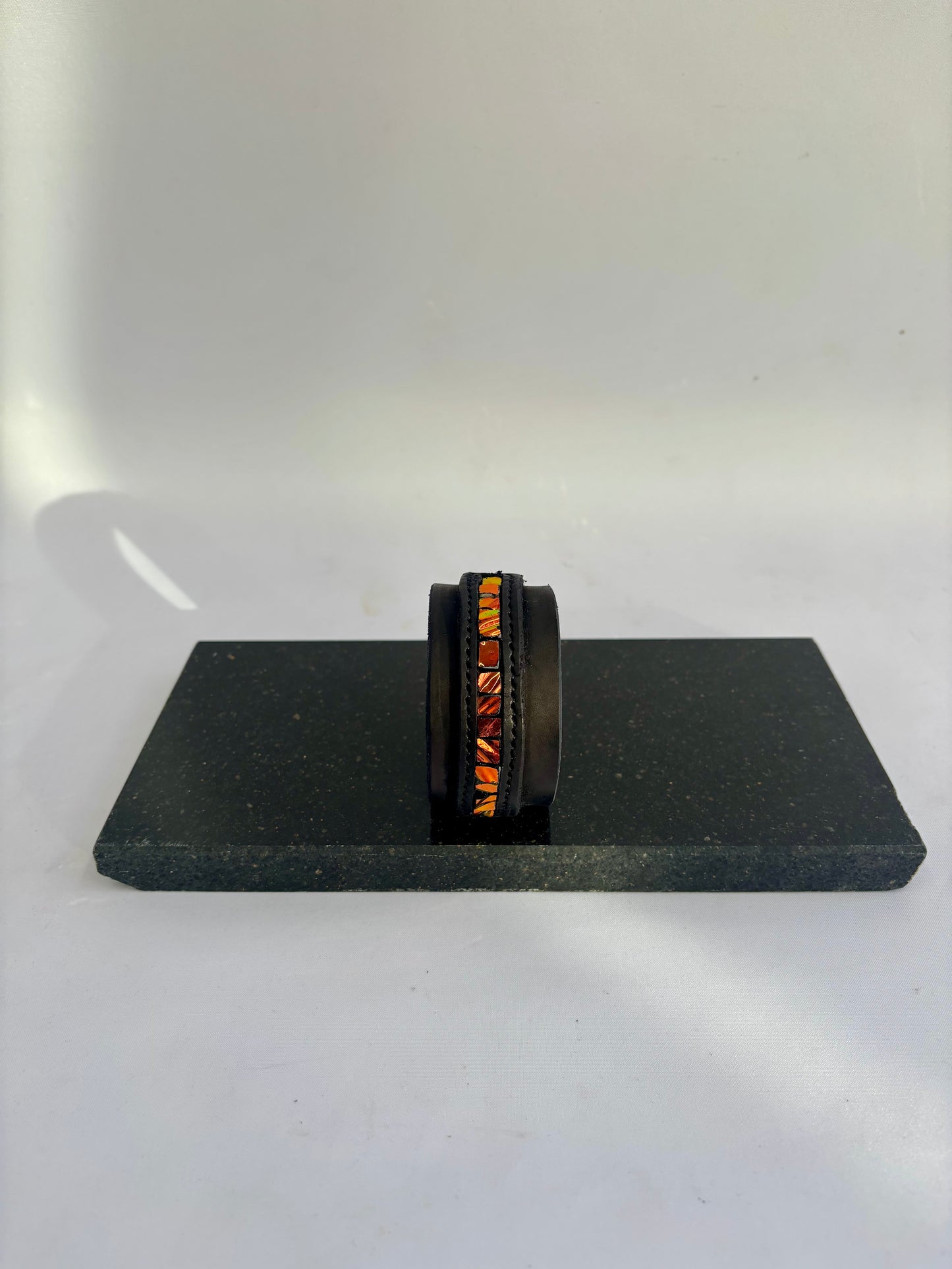 Leather Dichroic Glass Leather Cuff Braclet