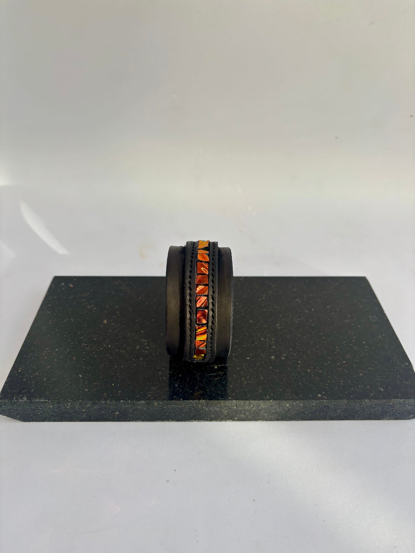 Leather Dichroic Glass Leather Cuff Braclet