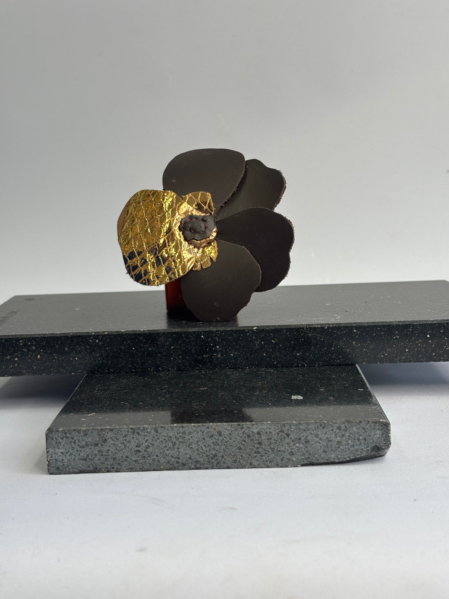 Brown and gold Leather Pansy Girls Bracelet