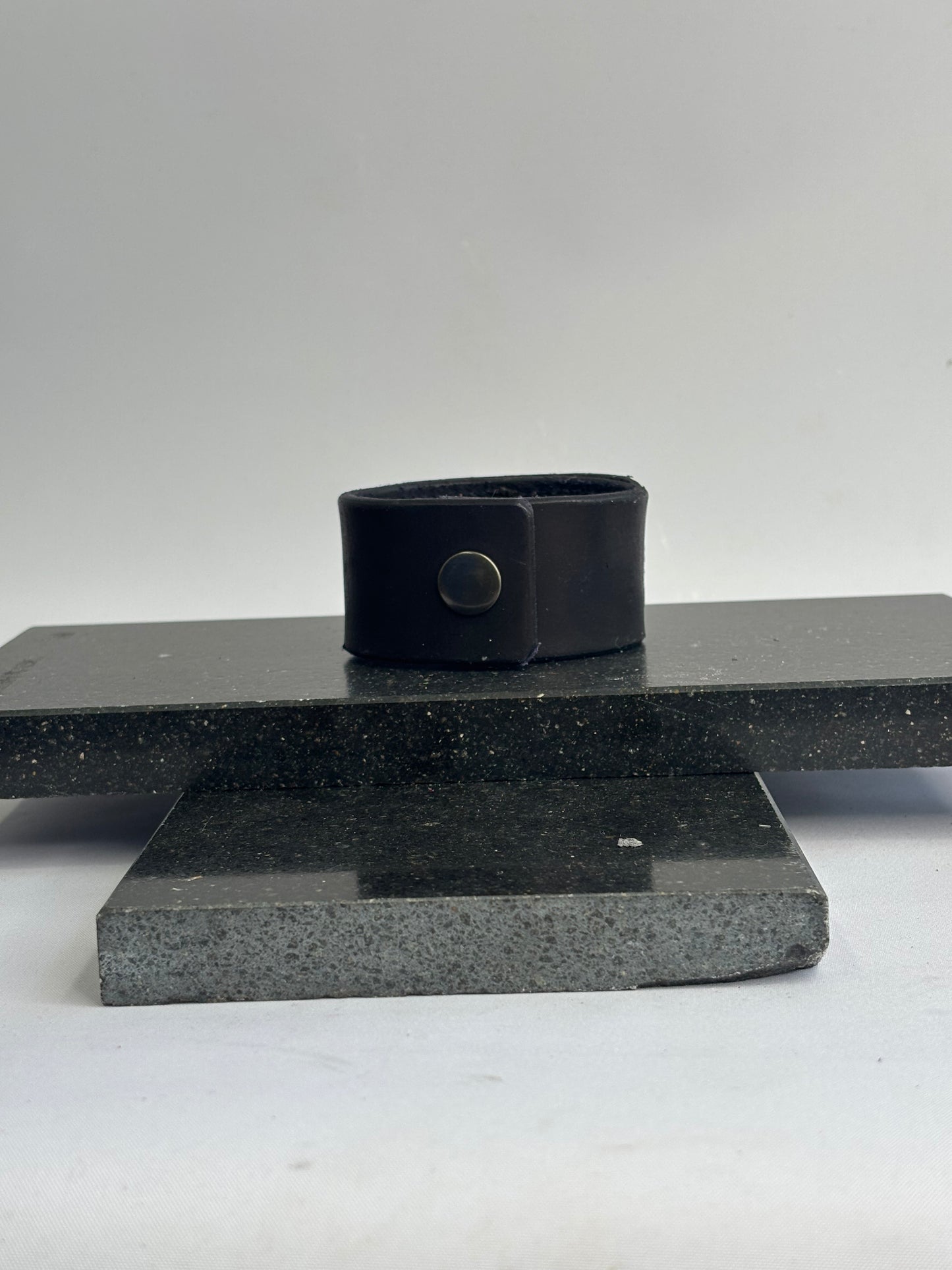 Black Hand stitched glass inlay flower leather cuff