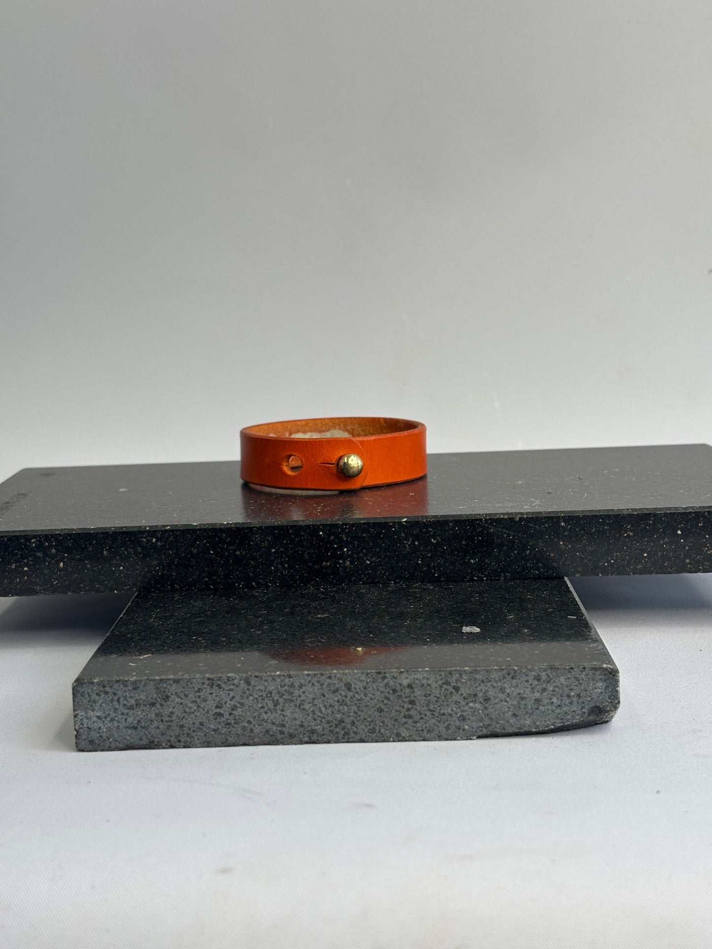 Orange Full Grain Leather bracelet with micro mosaic inlay
