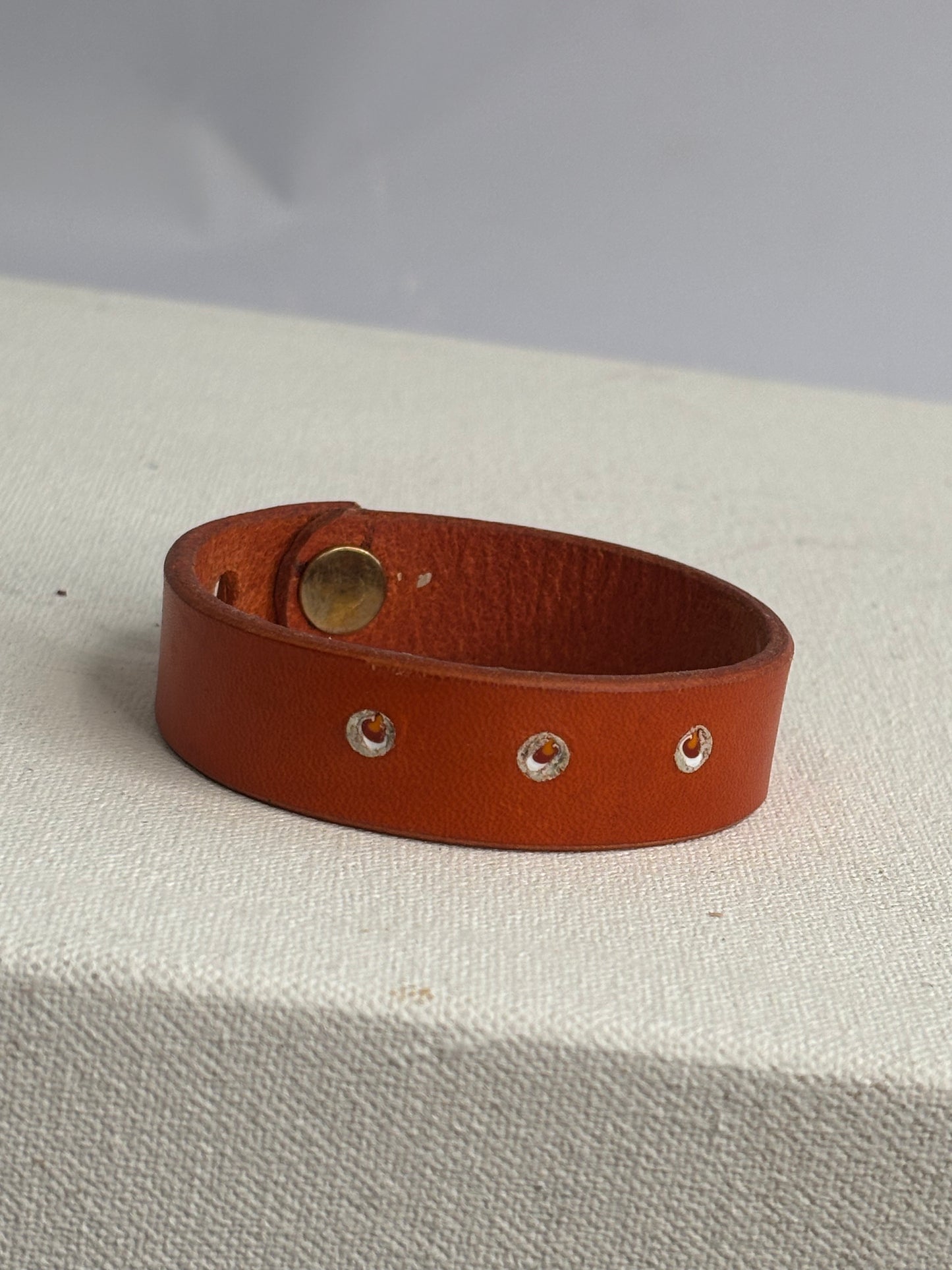 Orange Full Grain Leather bracelet with micro mosaic inlay