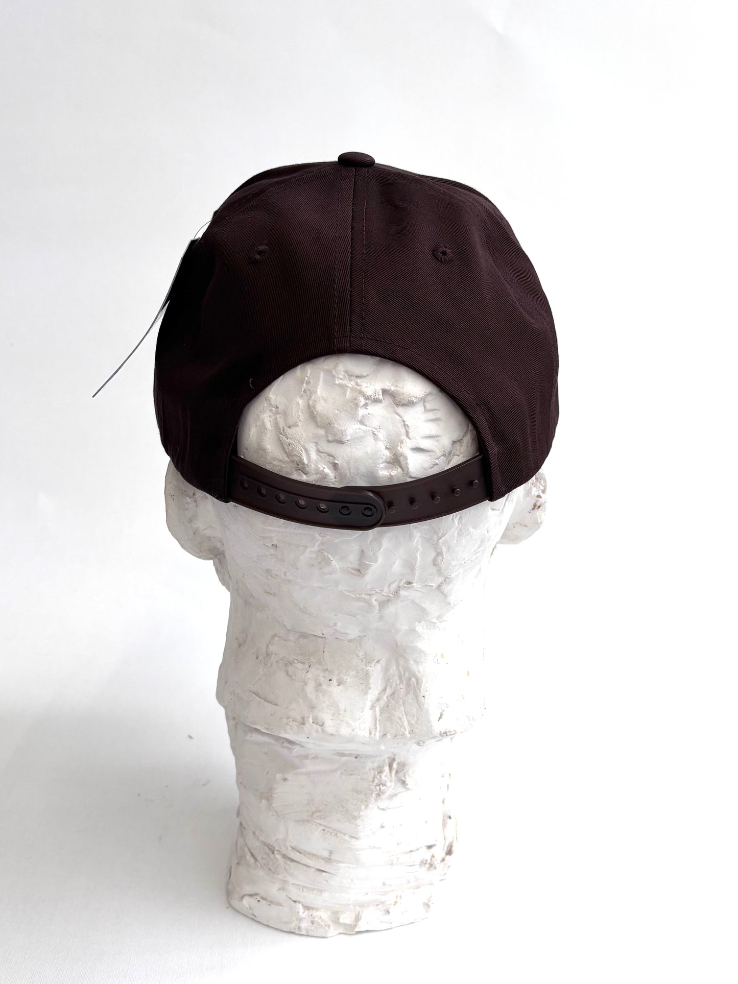 Adjustable Dark brown 6 panel baseball cap with Red and Orange Micro Mosaic Yankees Logo