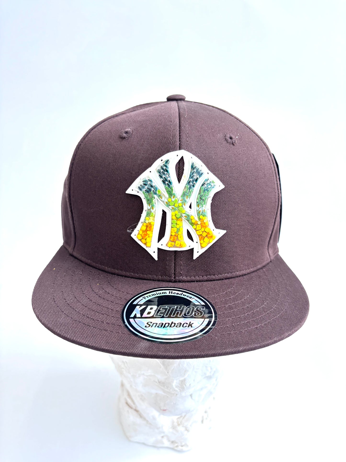 New York Yankees adjustable snapback hat with a handcrafted glass micro mosaic logo. One-size-fits-most. Bold, unique, fan-ready.