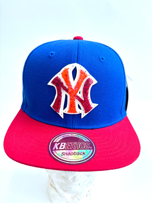 New York Yankees adjustable snapback hat with a handcrafted glass micro mosaic logo. One-size-fits-most. Bold, unique, fan-ready.
