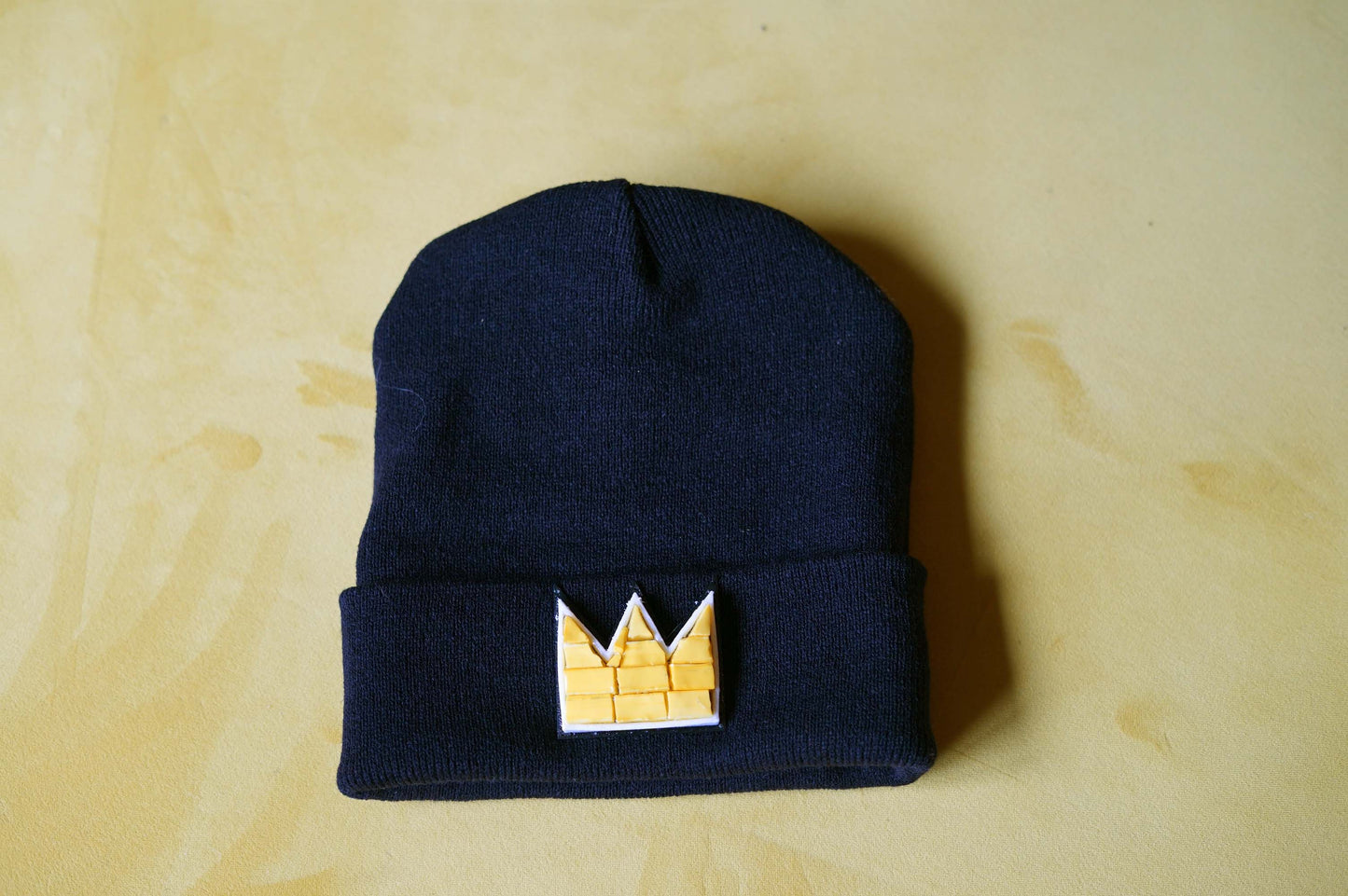 Black Basquiat Yellow Glass Crown Beanie