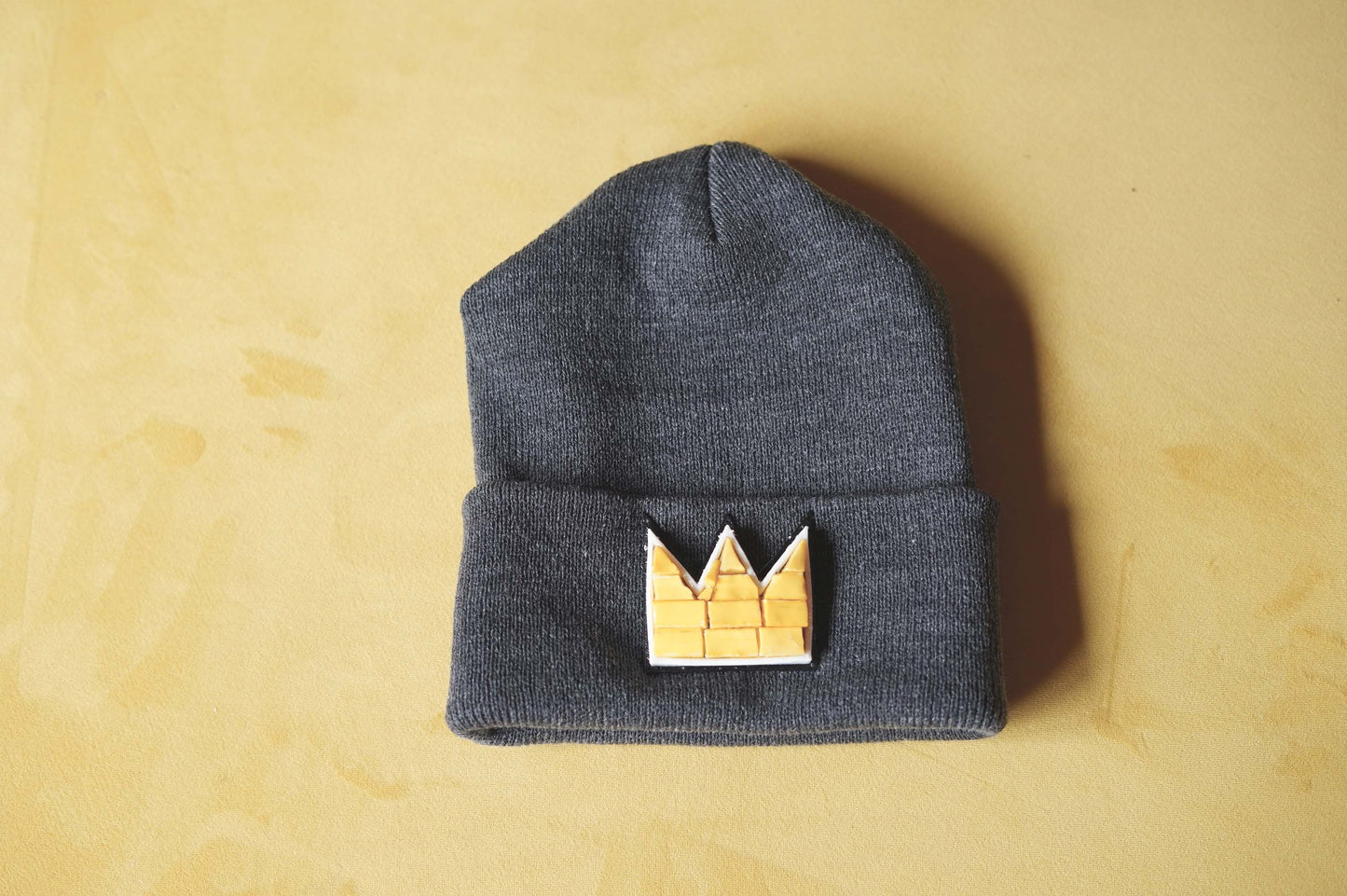 Black Basquiat Yellow Glass Crown Beanie