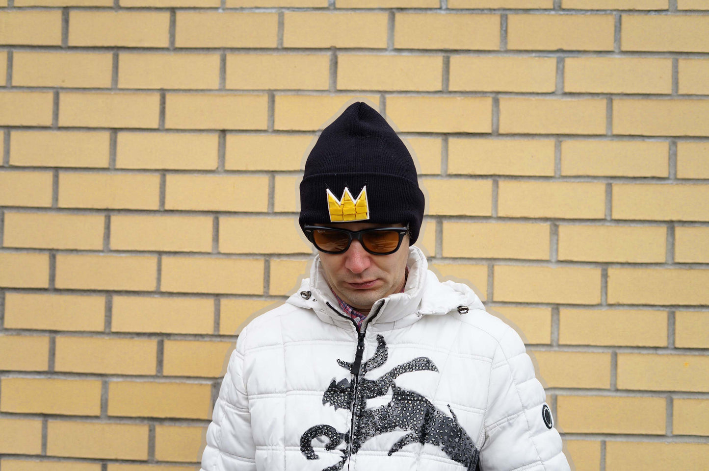 Black Basquiat Yellow Glass Crown Beanie