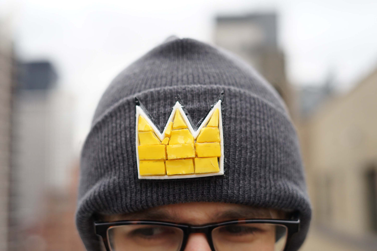 Black Basquiat Yellow Glass Crown Beanie