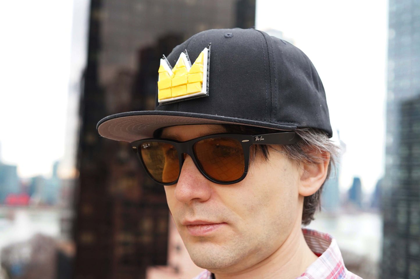 Black Baseball Six Panel Snap Back with Basquiat Yellow Glass Crown