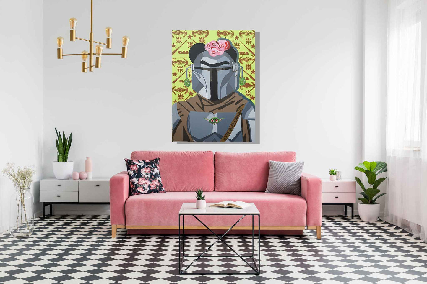 Big Acrylic Painting of the Mandalorian Kahlo 30x45 inches