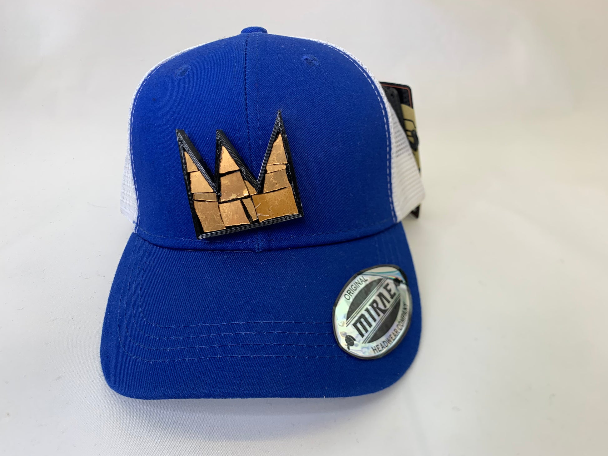 basquiat gold crown blue and white baseball hat