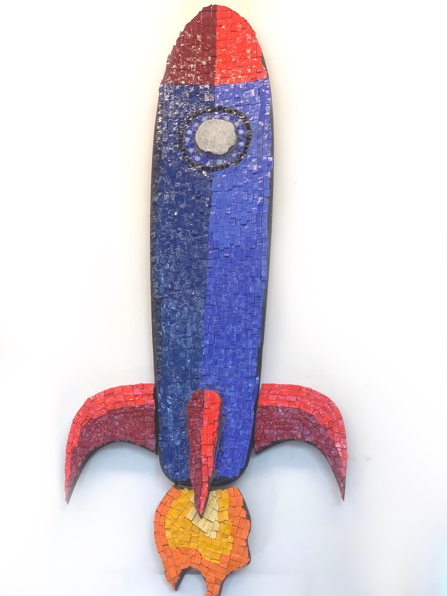 To the Moon! Retro Rocket ship Mosaic on Longboard